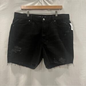 Old Navy Black Denim Jeans Womens Size 14 Slouchy Straight High Rise New Raw Hem